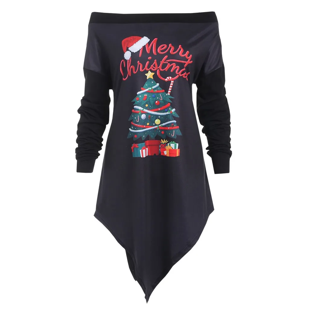 Xmas Print Letter Dress For Women 2019 Autumn Winter Ladies Sexy off the shoulder Christmas Tree Long Sleeve Shirt Party Dresses | Женская