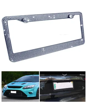 

Rhinestone License Plate Frame Pure Waterproof License Plate Frame Aluminium Metal Chrome Crystal Diamond Bling License Plate