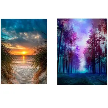 

Round Drill 5D DIY Diamond Painting "Seaside Sunset" & DIY Crystal Full Drill Square 5D Diamond Painting Scenery Tree