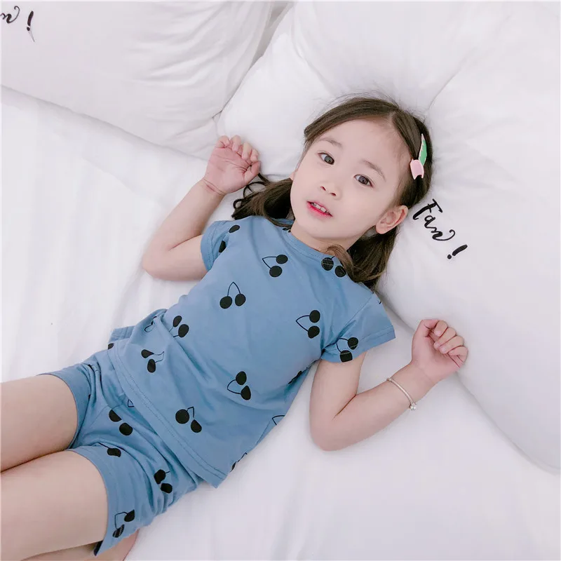 Summer New Style Tracksuit Men And Women Children Korean-style Cute Printed Hemp Cotton Homewear Set