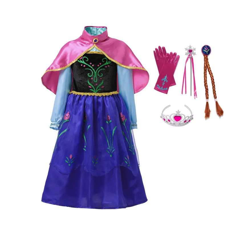 INLOVILL/нарядный костюм Анны для маленьких девочек; вечерние платья принцессы с цветочным принтом для костюмированной вечеринки; нарядное платье с накидкой для Хэллоуина; Gif