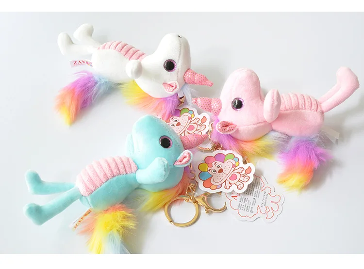 New cute striped rainbow unicorn plush toy plush pendant boutique doll KeyChains For Women Bag Toy