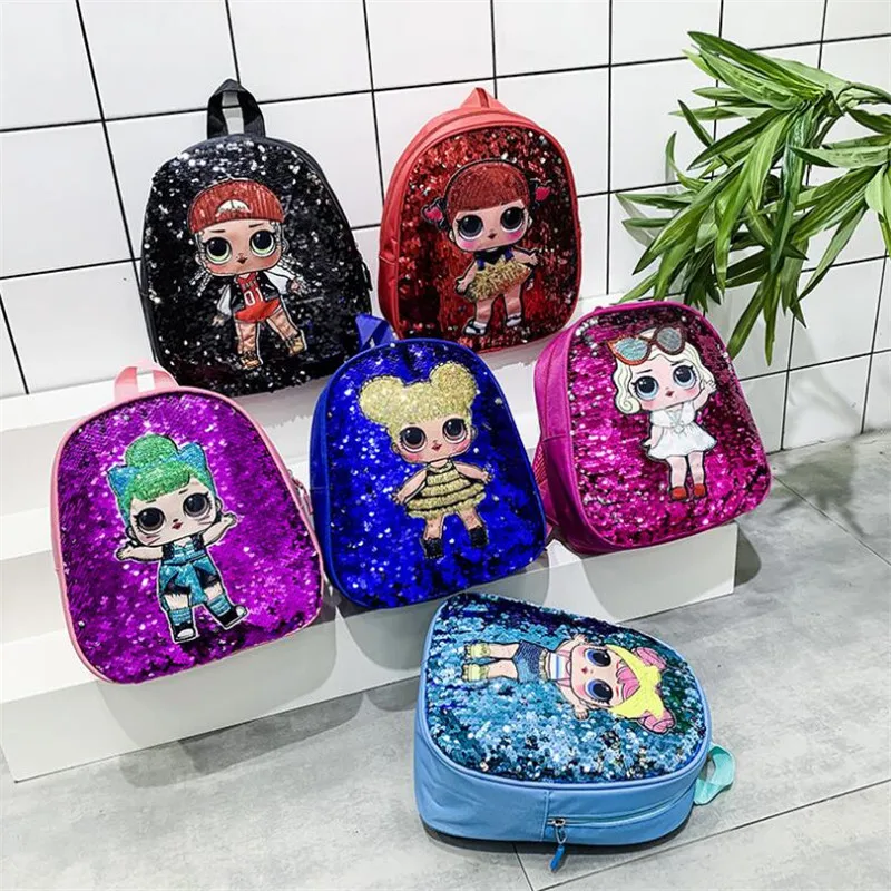 Hot Sell Cute LoL Dolls Sequin Look Cartoon Girl Backpack School Bag Kindergarten Action Figure LoL Surprise Children Gifts