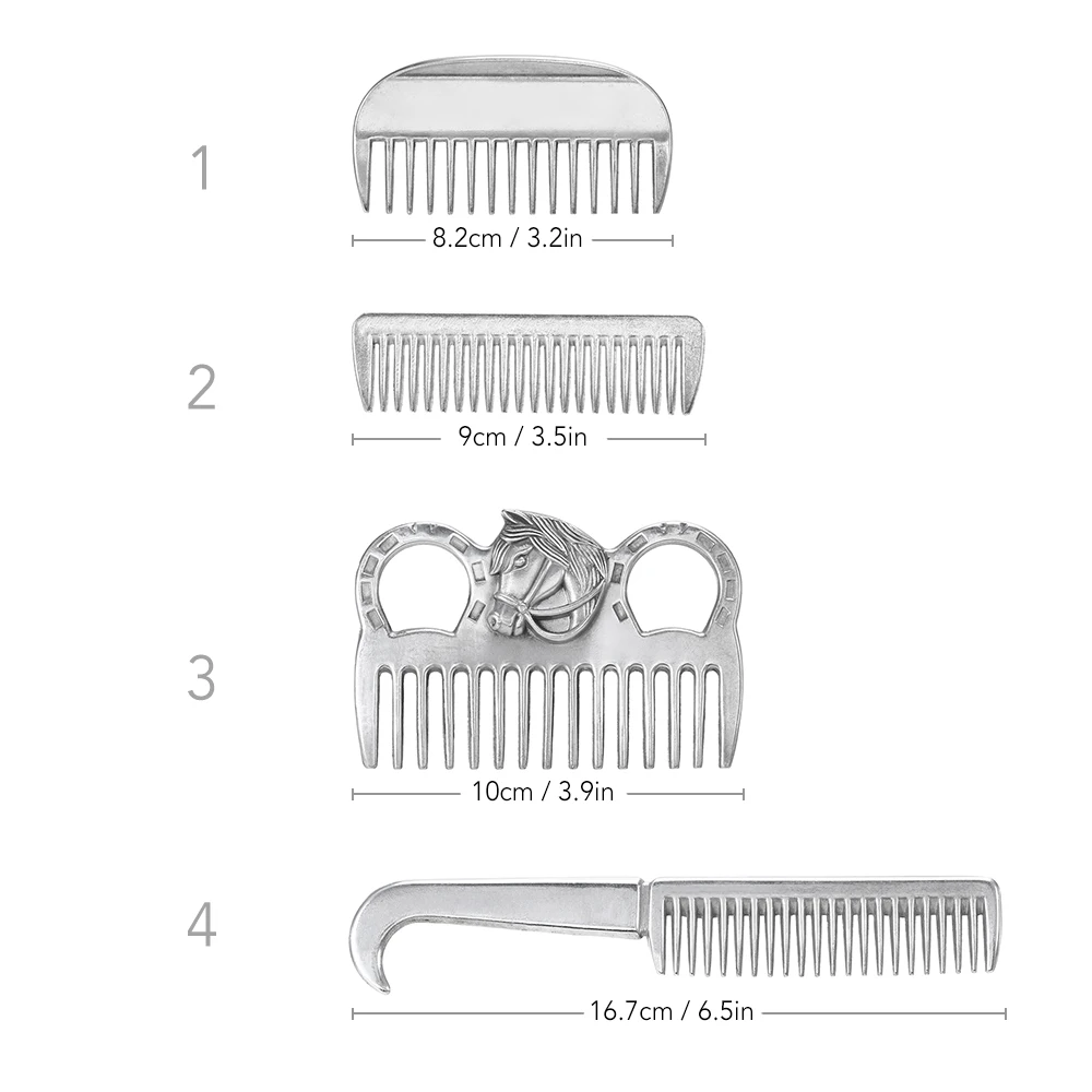 Professional Metal Horse Grooming Comb Tool Aluminum Alloy Horse Comb Mane Tail Pulling Care Products 6.5IN/3.9IN/3.5IN/3.2IN