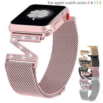 

Milanese Loop Diamond strap For Apple Watch band 5 4 44mm 40mm iwatch 4 3 2 1 band 42mm 38mm Stainless Steel Bracelet women blet