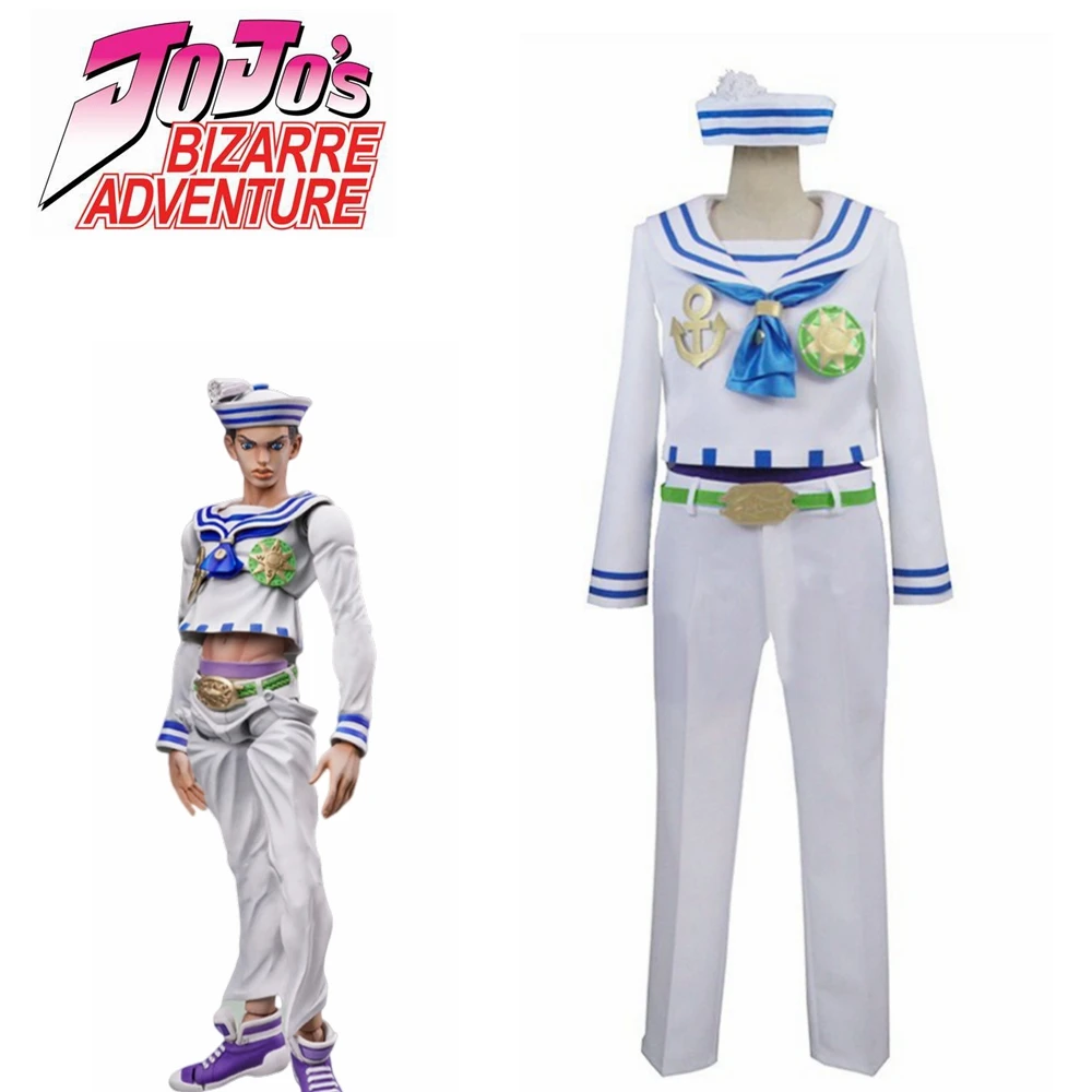 Full Set JoJo's Необычные Приключения Josuke Higashikata Косплей Костюм Хэллоуин униформа наряд Топ+ брюки+ шляпа на заказ - Цвет: Full Set