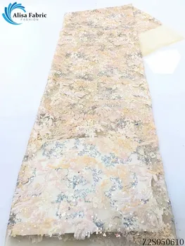 

Alisa latest african tulle lace fabric 2020 high quality embroidery french lace fabrics with sequins 5 yards/pcs for party dress