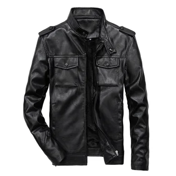 

Oversize 3XL-6XL Loose PU Motorcycle Clothing Men Casual Spring New Faux Leather Jacket Stand Collar Coat Outwear With Epaulets
