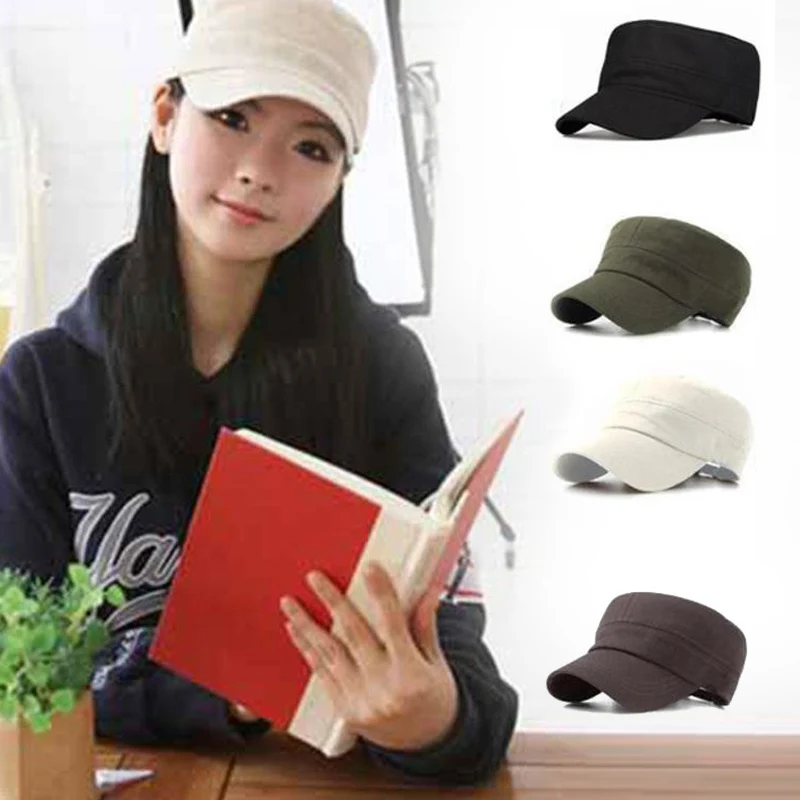 Unisex Vintage Plain Sport Visor Sun Hat Adjustable Military Cadet Style Cap