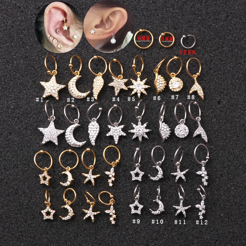 

Sellsets 1 Piece CZ Dangle Helix Daith Cartilage Piercing Jewelry Hoop