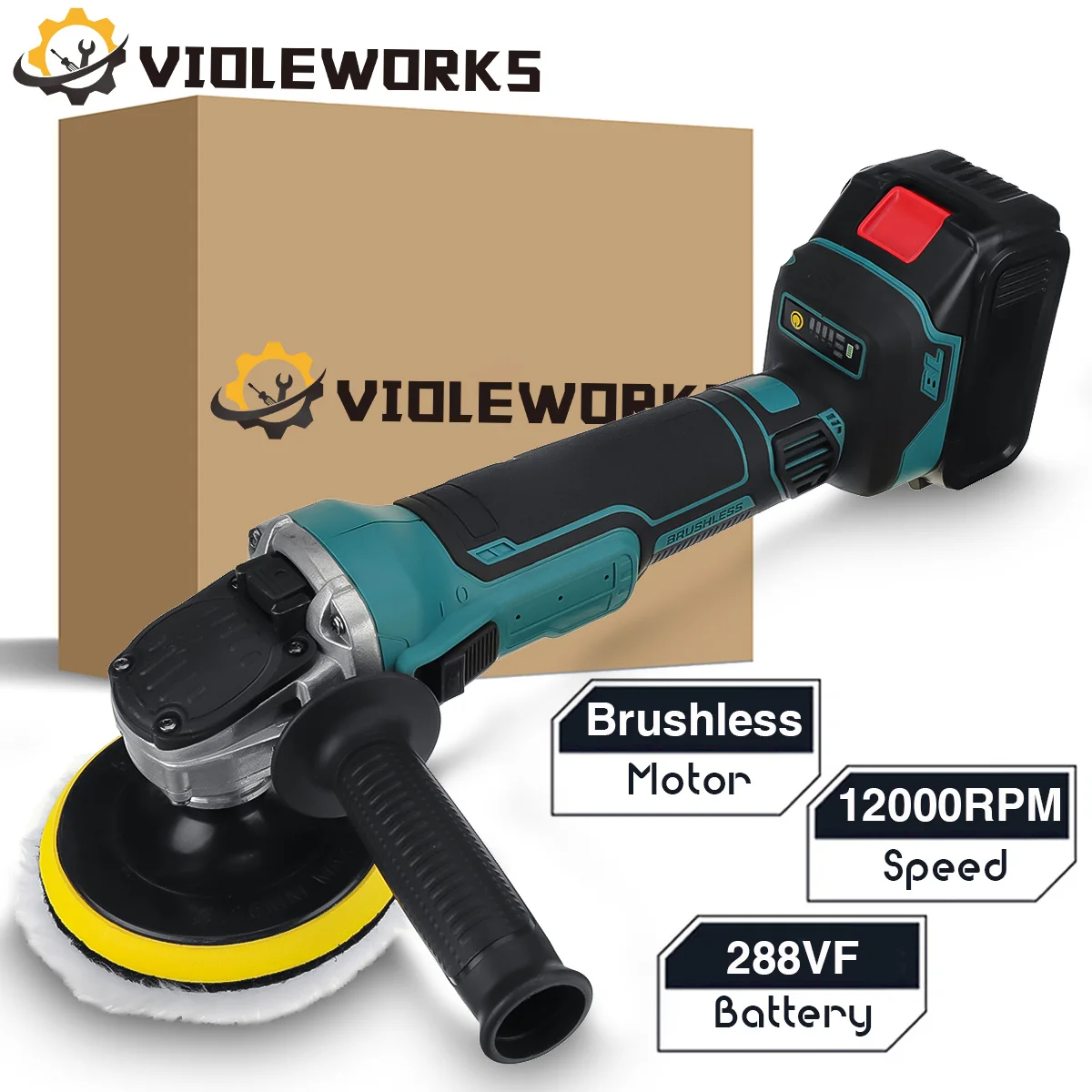 Brushless 288VF 1580W Cordless Electric Polishing Machine Car Polisher