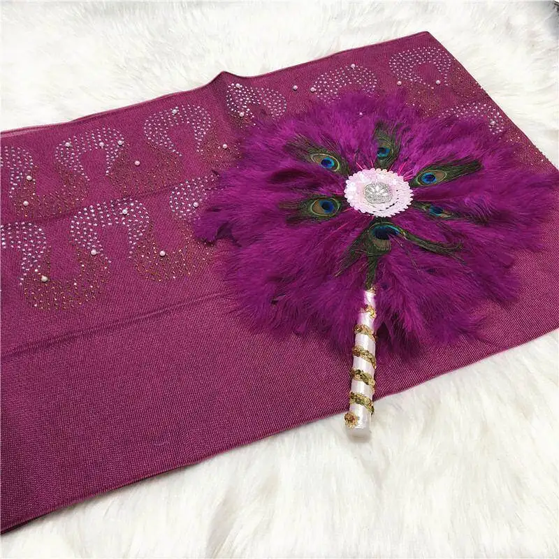 New design asooke with stones beads matching feather headfan nigerian wedding style design - Цвет: 24