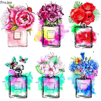 

Prajna Perfume Bottle Rose Flower Patches Thermo Stickers On Clothes Applique DIY Iron On Transfers For Clothing T-shirt Dress