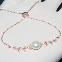 Baoyocn, высокое качество, модный 925 пробы, серебро, розовое золото, цвет, Пресноводный Жемчуг, листья, циркон, браслет, настраиваемая цепочка для женщин