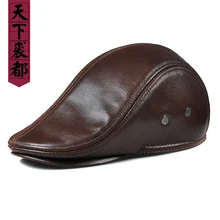 Мужская шапка из натуральной яловой кожи, шапка с ушками, теплая, черная, Кофейная, натуральная кожа, бейсболки, Осень-зима, подарок для папы