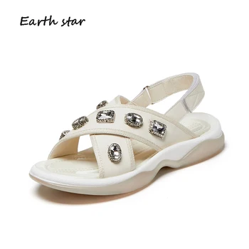 

2020 Summer Sandals Rhinestones Shoes Women White sandalia feminina Ladies footware Peep Toe Female Crystals zapatos de mujer