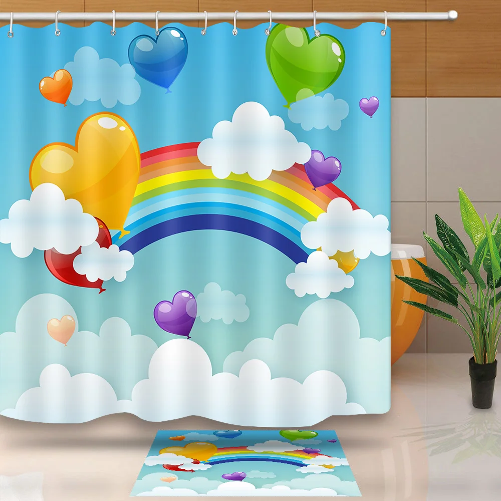 

MTMETY Rainbow balloon Shower Curtain Sunflower 3D printing Quick Drying Waterproof Bathroom Shower Curtain Set With 12 Hooks