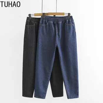 

TUHAO Thick Warm Jeans Woman 6xl 5xl Plus Size Harem Pants Boyfriends Mom Jeans OFFICE Denim Pants Women Trousers Jean Femme