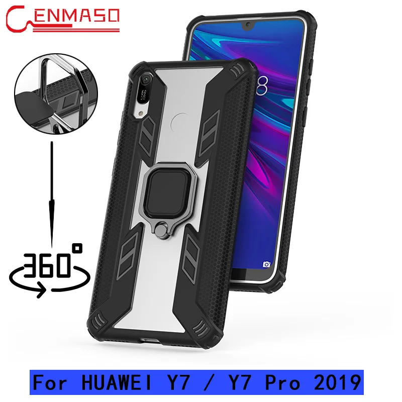 

For HUAWEI Y7 2019 Case Magnetic Anti-Fall Soft Edge Shockproof Full Back Coque for Huawei Y7 Pro 2019 Ring Holder Phone Case