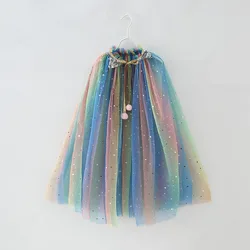 Sparkling Tulle Cape for Little Girls - Princess Party Dress-Up Cloak in Summer Colors (Colorful  Cloak)