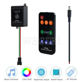 

SP106E LED RGB Music Controller with Sound Activated Wireless RF Remote Controller for WS2811 WS2812B SK6812 LED Lights DC5-12V