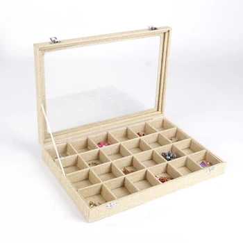 

High Quality Linen Jewelry Storage Box Ring Earring Case Bracelet Holder Necklace Pendants Display Tray Jewelry Showcase