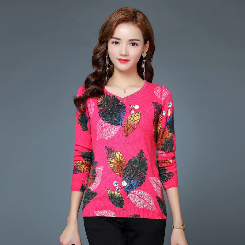 

Women Sweater Vintage Printing Jumper Elegant Floral Knit Blouse Slim Fit Knitwear Pullovers