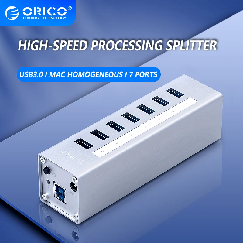 Orico A3h7 Alumínio de Alta Velocidade Usb3.0 Hub Splitter 7-port Usb 3.0 Hub Hub Computador Acessórios do Computador Hub Hub com Porta de Alimentação Novo Design