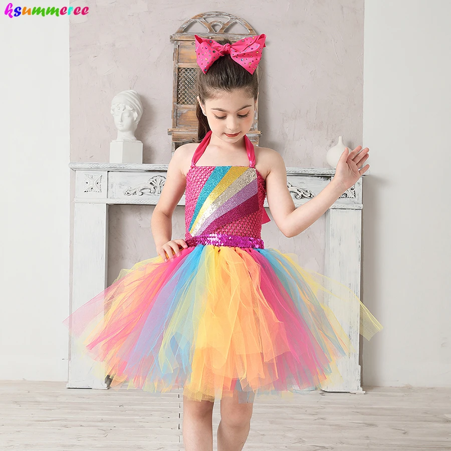 Платье пачка для девочек Jojo Siwa с роскошным бантом блестящее Радужное платье