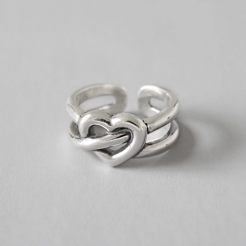 

Korean Heart 925 Sterling Silver Rings For Women Vintage Resizable Handmade Ring Bague Femme Argent Accesorios Mujer Mode 2020
