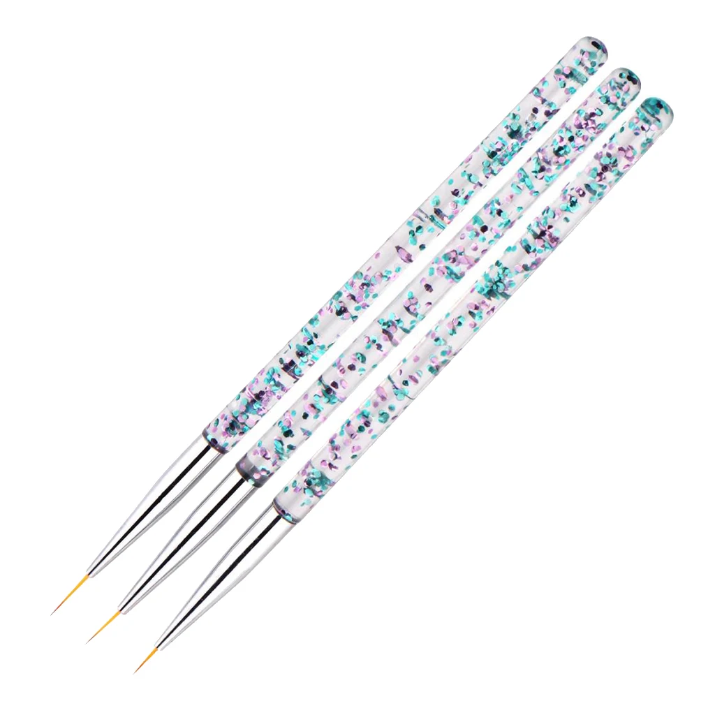 6x 3 Sizes 7/9/11mm Nail Art Brush Set For Thin Lines Fine Drawing Blending
