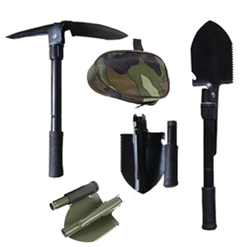 

Carbon Steel 4 In 1 Shovel Foldable Camping Hiking Shovel Compass Outdoor Garden Spade Storage Bag