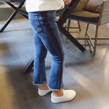 Новинка года; сезон весна-осень; стильные джинсы для девочек; детская одежда; детские брюки с меховой отделкой; разноцветные брюки с кисточками