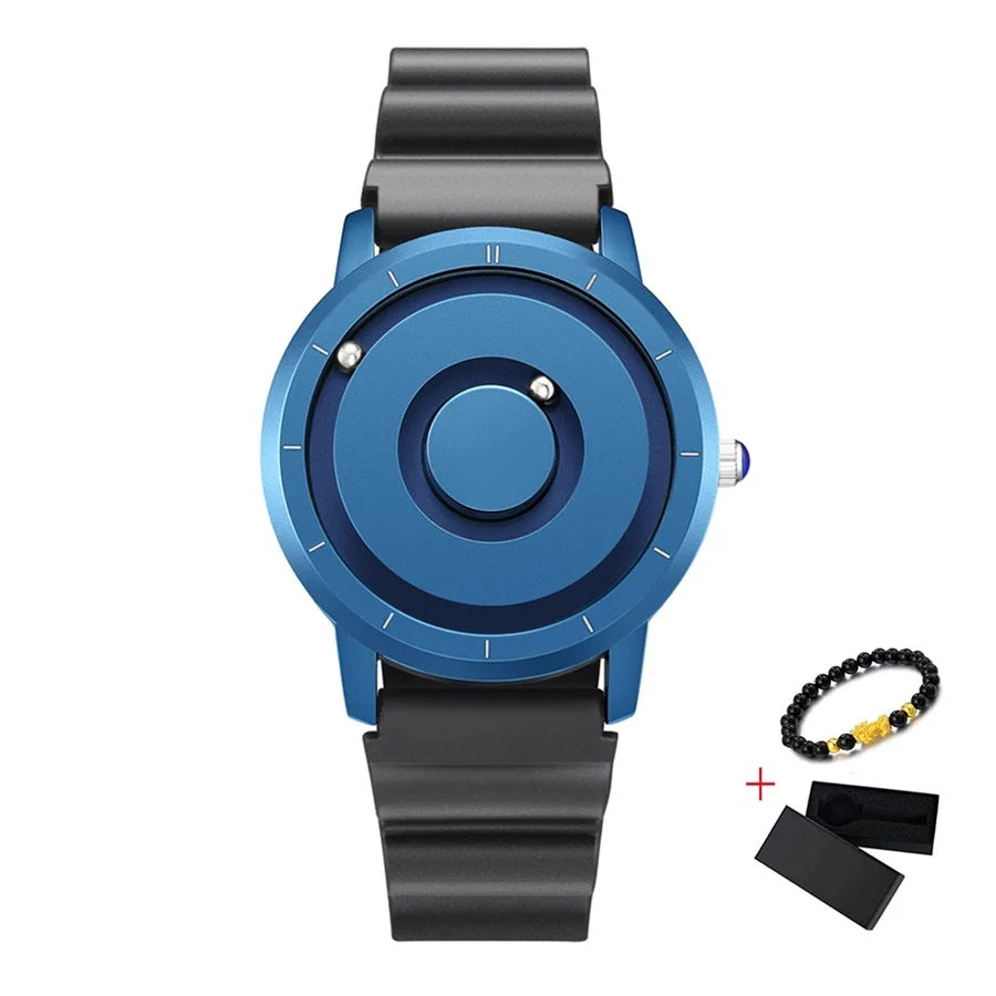 eutour синий магнитные часы Для мужчин Водонепроницаемый Повседневное силиконовые модные золотые часы кварцевые магнитный шарик спортивные часы Relogio Masculino - Цвет: Blue Black Silicone