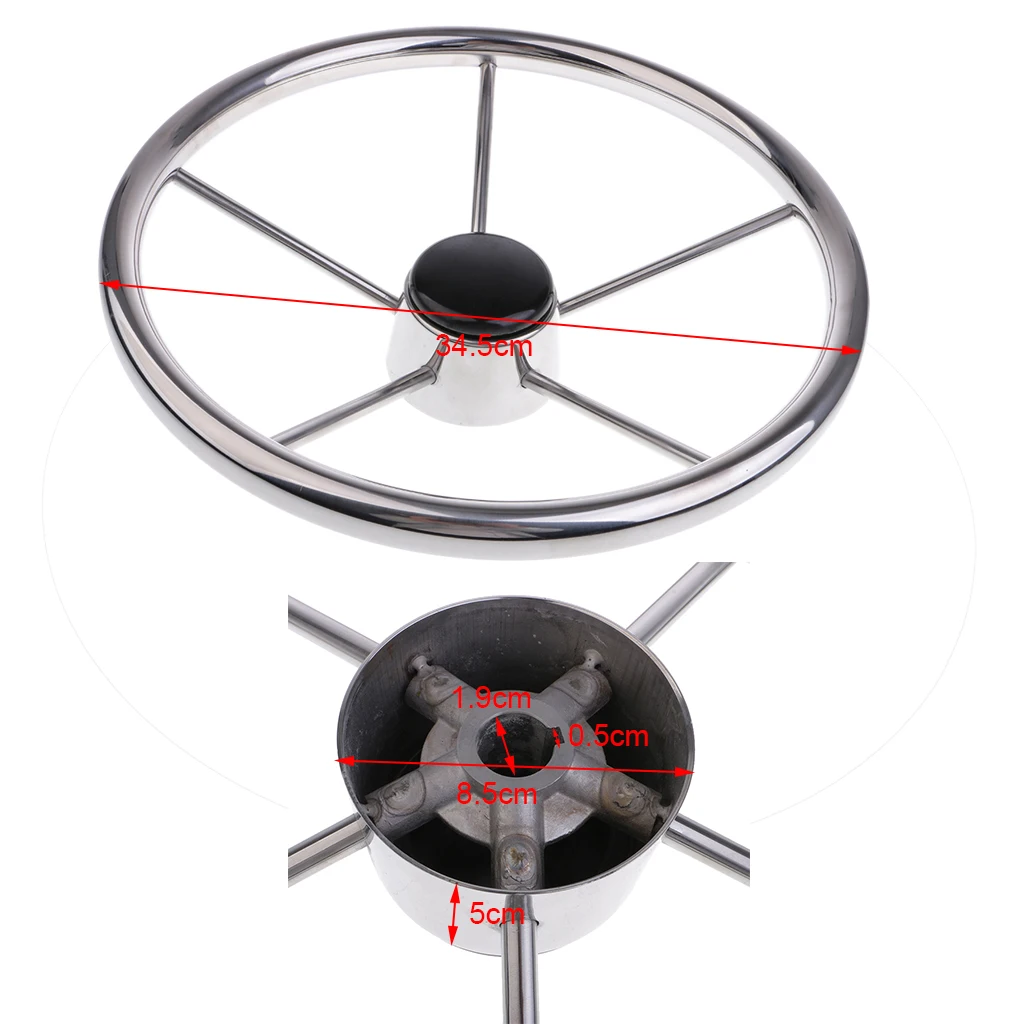 

13-1/2'' Steering Wheel Stainless Steel 5 Spokes 25 Degree For Marine Boat