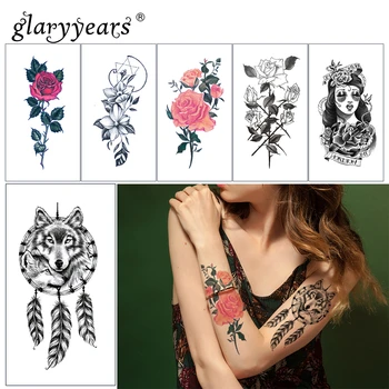 

glaryyears Flower Pattern Makeup Temporary Tattoo Sticker 1 Sheet Fake Colorful Flash Waterproof Fashion Small Body Art Woman