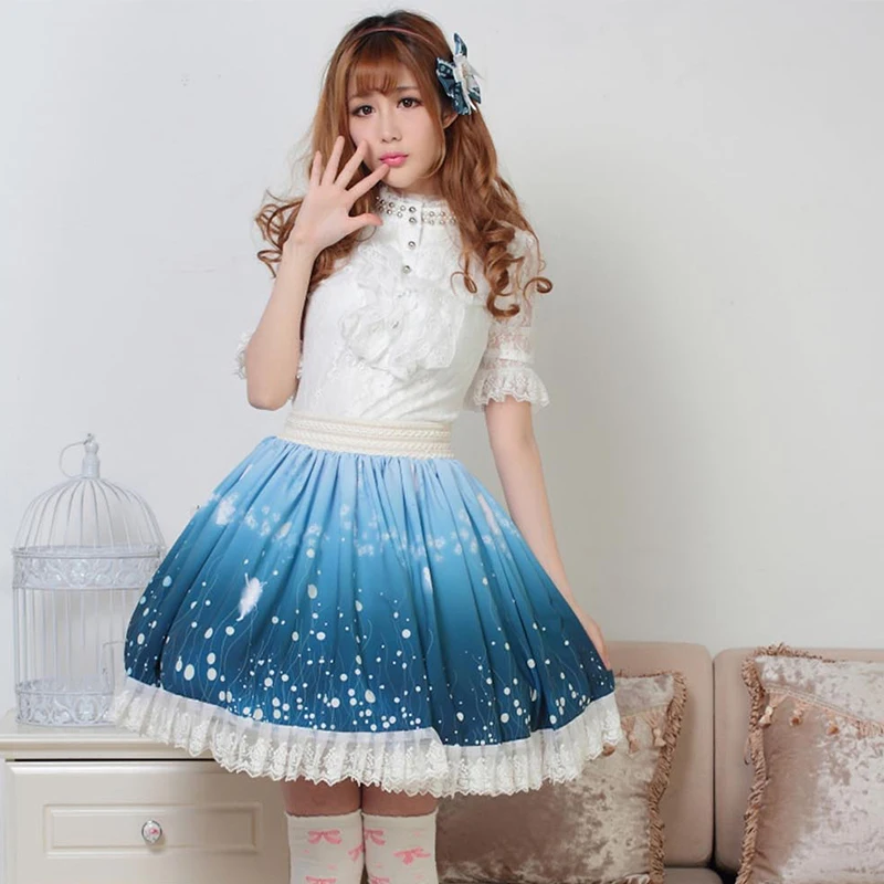 Милые Юбки принцессы в стиле Лолиты; оригинальные юбки в стиле «эльф» для дня и ночи; плиссированные кружевные юбки в стиле Лолиты; GZWY100