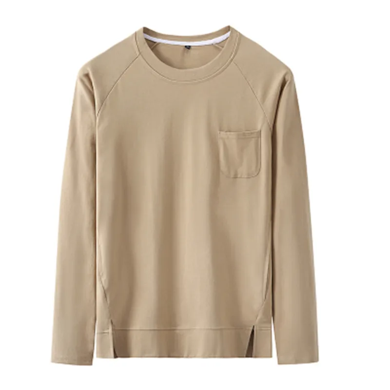 

New style solid color round neck long sleeve T-shirt for men's autumn casual pure cotton Korean version versatile loose bottomed