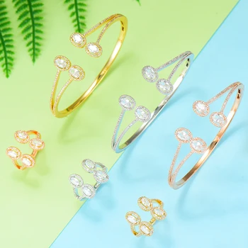 

SISCATHY Exquisite Women Bangle Bracelet/Ring Sets Luxury Wide Micro Cubic Zirconia Jewelry Sets Female Wedding Accessories