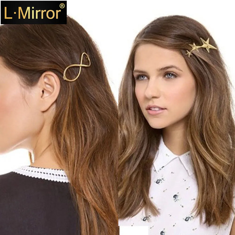 L. Mirror 1 шт. заколки для волос женские аксессуары шпильки для девочек толстые стильные модные сплав в форме восьмерки/круглый/звезда кулон