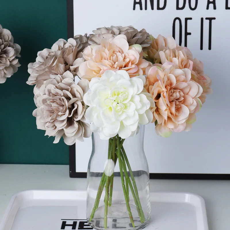 5 шт. Красивые Искусственные цветы пиона Шелковый букет Георгин осеннее