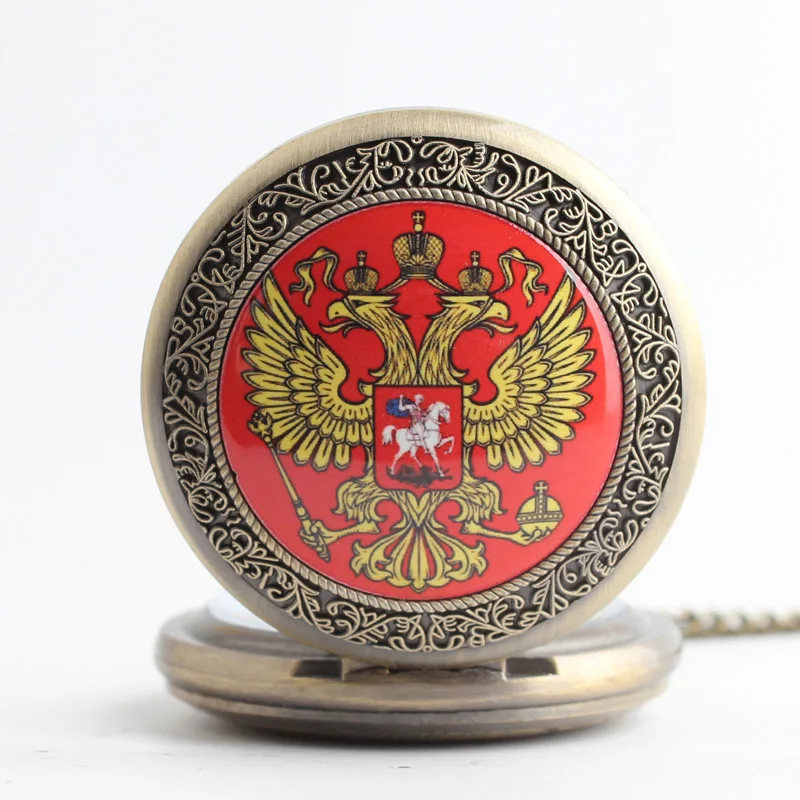 Карманные часы бронза Россия Национальная эмблема дизайн кварцевые карманные часы цепочка ожерелье для женщин/мужчин часы подарок