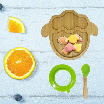 

Bamboo Fiber Children's Four Plate Cutlery Set Cute Cartoon Portable Baby Spoon Fork Baby Tableware With Suction Cup Spoon Set#W