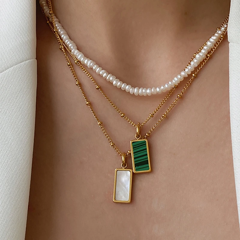 Peri'sBox 3 Designs Rectangle Malachite Necklaces Abalone Shell Necklaces for Women Natural Shell Minimalist Necklace 2020 Hot - Image 2
