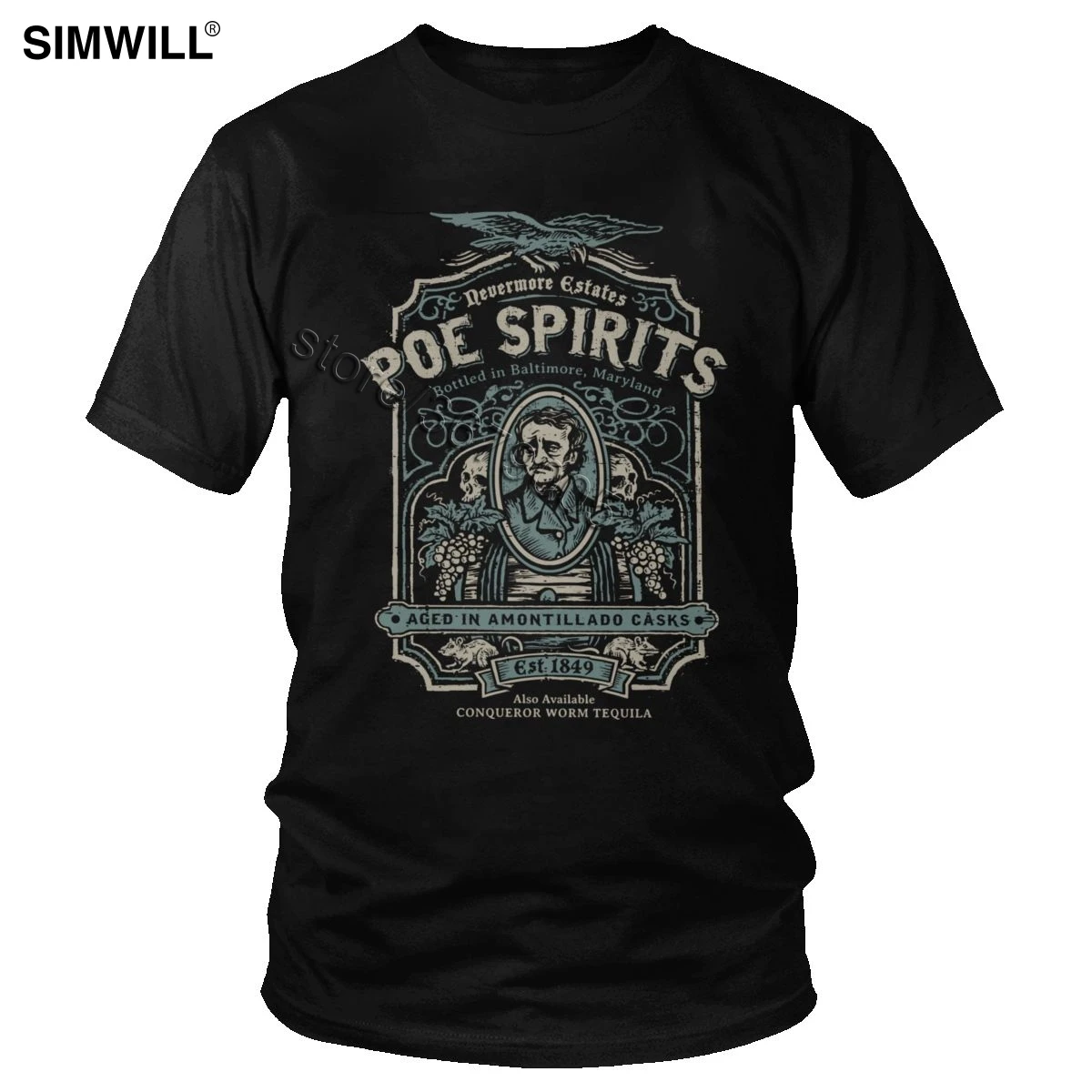 Мужская футболка в стиле ретро Edgar хлопковая с надписью Allan Poe Spirits уникальным