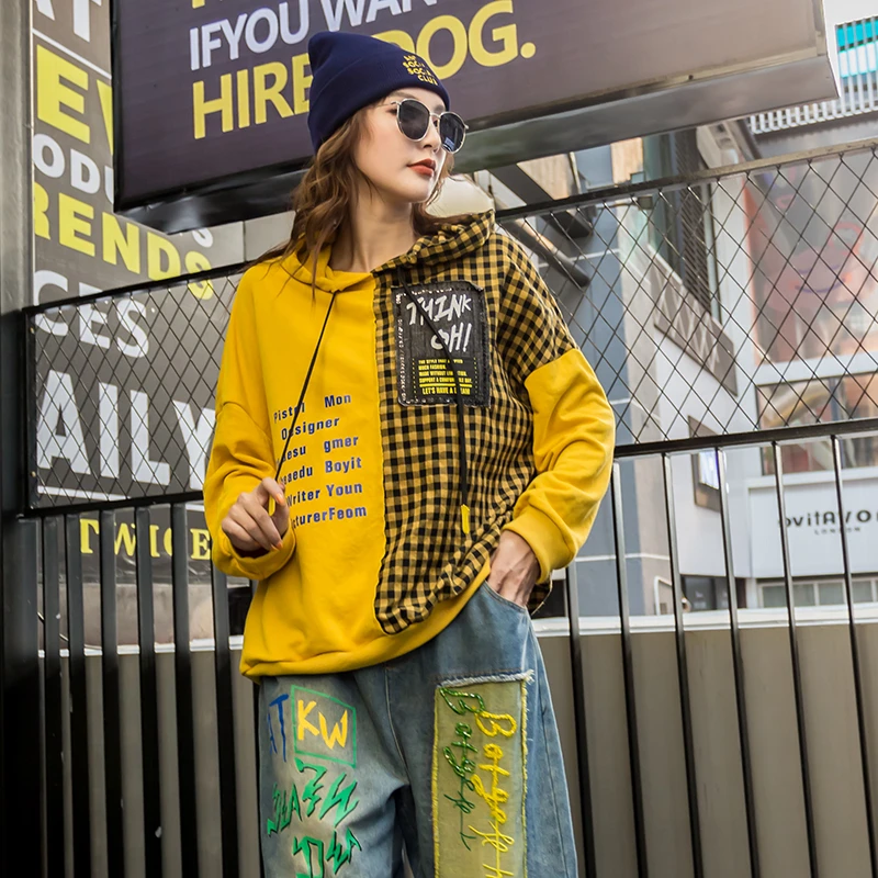 Max LuLu 2019 Autumn European Fashion Style Ladies Punk Clothes Women Plaid Hooded Hoodies Vintage Patchwork Printed Sweatshirts