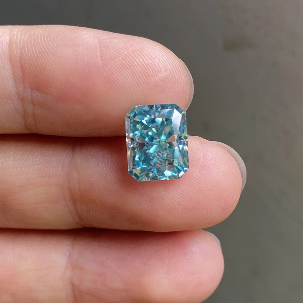 Meisidian D VVS 10x12mm 6 Karat Radiant Iced Crushed Cut Paraiba Color Loose Moissanite Diamond Gemstone