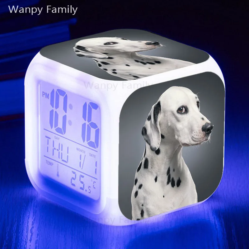 Забавный светодиодный Будильник для лица с изображением собаки, 7 цветов, светящийся цифровой будильник для детей, подарок, многофункциональные часы для вспышки - Цвет: Черный