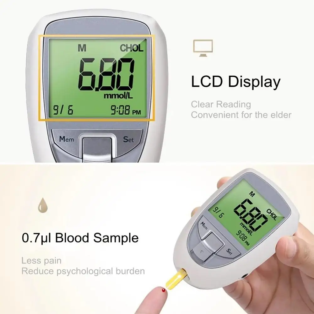 Benecheck 3 In 1 Diabetes Tester Kit Diabet Blood Glu&ampua&ampchol Glucose Meter Uric Acid Test Strip Cholesterol Monitor Device | Красота и