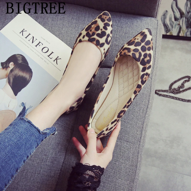 Leopard Shoes Plus Size For Women Boat Pointed Toe Flats Fashion Slip On Creepers Zapatos Comodos De Mujer | Обувь